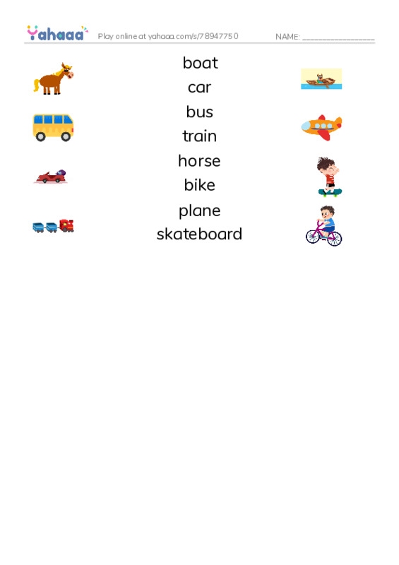 RAZ Vocabulary A: Going Places PDF three columns match words