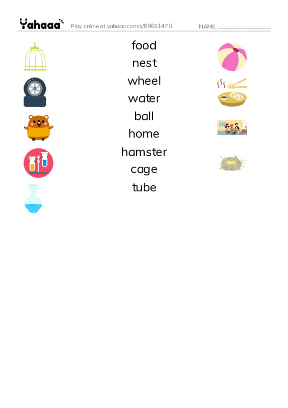 RAZ Vocabulary A: Hamster Home PDF three columns match words