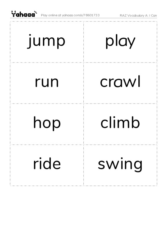 RAZ Vocabulary A: I Can PDF two columns flashcards