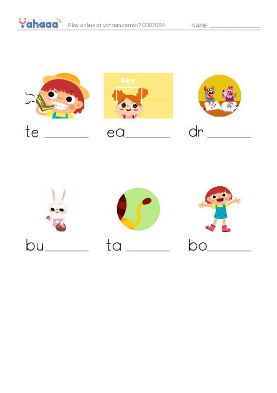 RAZ Vocabulary A: I Draw a Bunny PDF worksheet to fill in words gaps