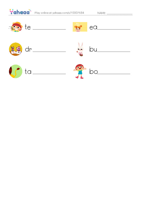 RAZ Vocabulary A: I Draw a Bunny PDF worksheet writing row