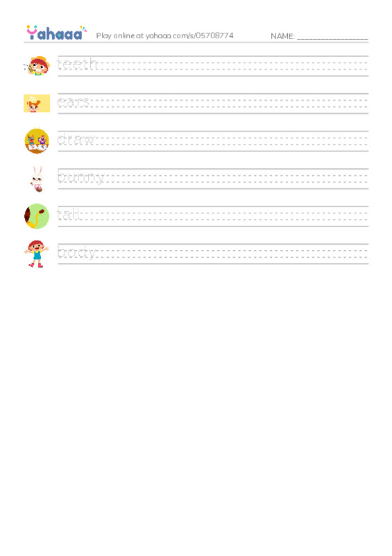 RAZ Vocabulary A: I Draw a Bunny PDF write between the lines worksheet