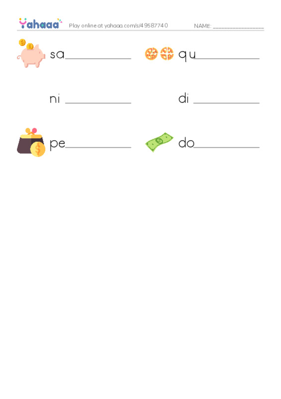 RAZ Vocabulary A: I Save Money PDF worksheet writing row