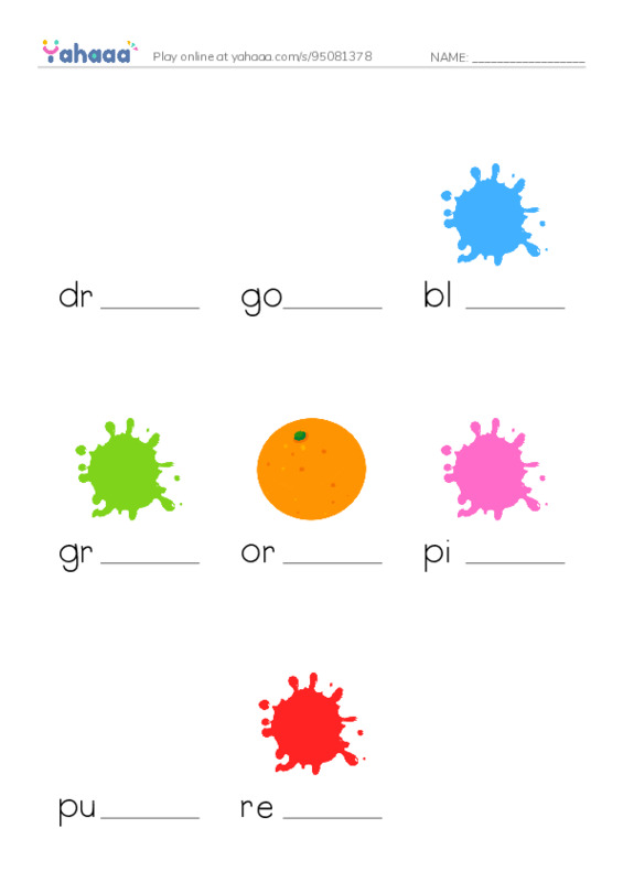 RAZ Vocabulary A: I See My Colors PDF worksheet to fill in words gaps