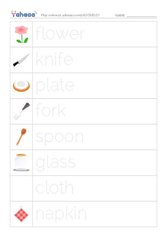 RAZ Vocabulary A: I Set the Table PDF one column image words