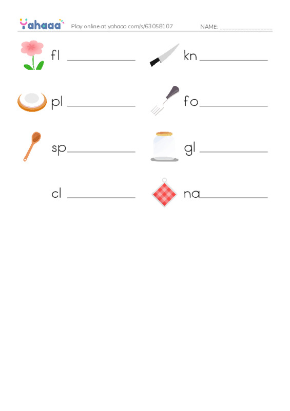 RAZ Vocabulary A: I Set the Table PDF worksheet writing row