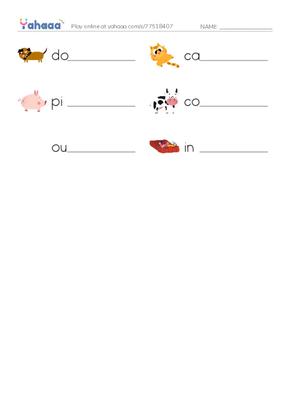 RAZ Vocabulary A: In and Out PDF worksheet writing row