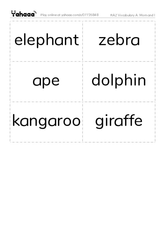 RAZ Vocabulary A: Mom and I PDF two columns flashcards