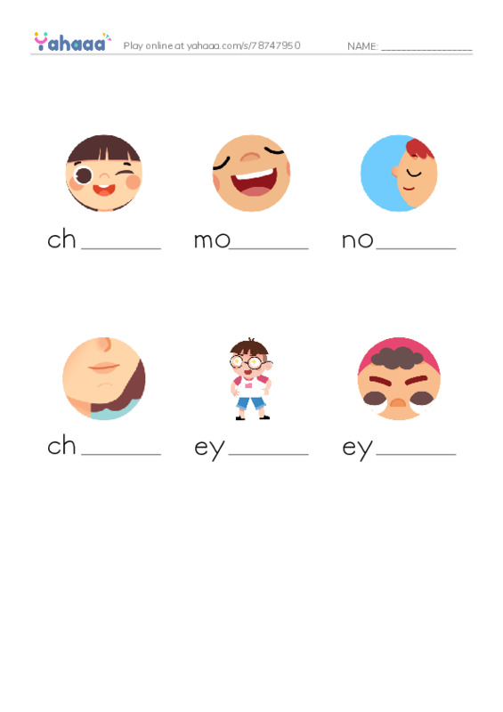 RAZ Vocabulary A: My Face PDF worksheet to fill in words gaps