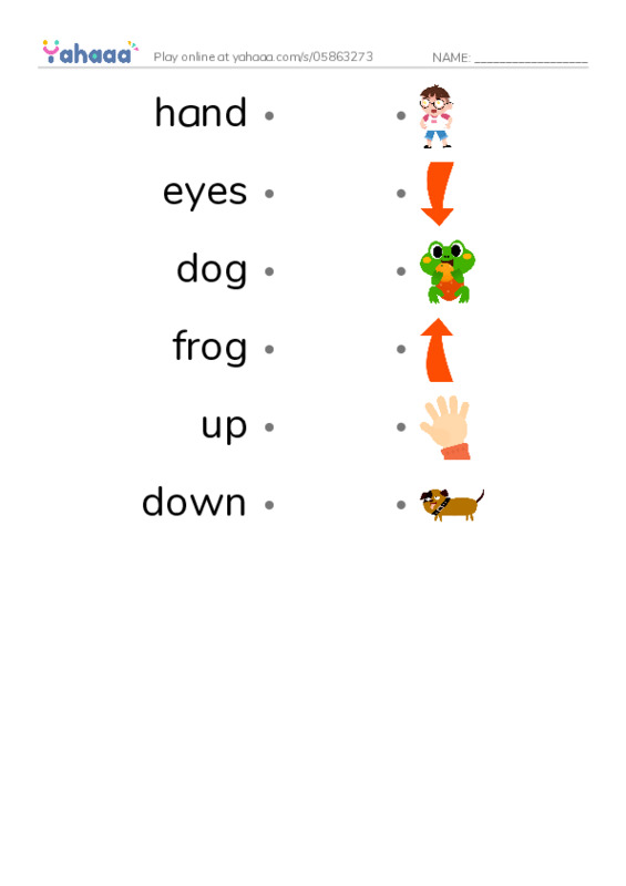 RAZ Vocabulary A: Up and Down PDF link match words worksheet