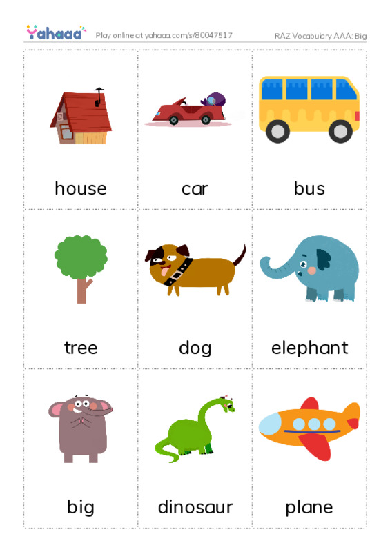 RAZ Vocabulary AAA: Big PDF flaschards with images
