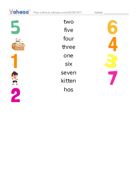 RAZ Vocabulary AAA: Carlos Counts Kittens PDF three columns match words