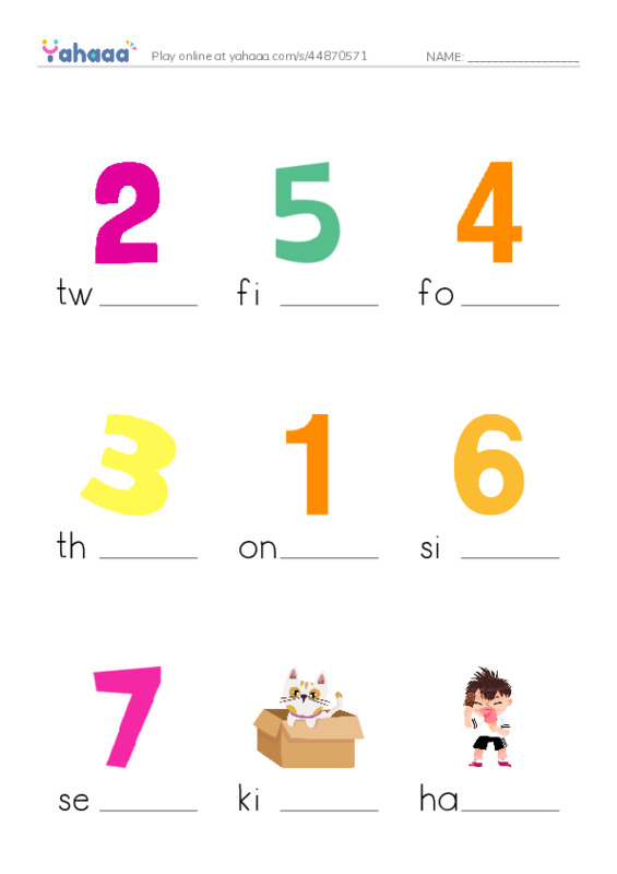 RAZ Vocabulary AAA: Carlos Counts Kittens PDF worksheet to fill in words gaps