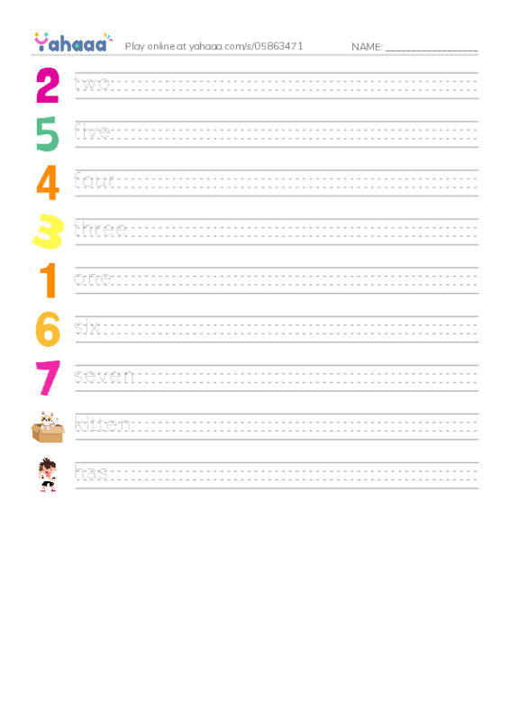 RAZ Vocabulary AAA: Carlos Counts Kittens PDF write between the lines worksheet