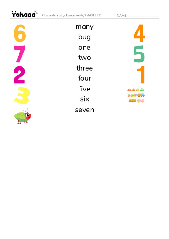 RAZ Vocabulary AAA: Counting Bugs PDF three columns match words