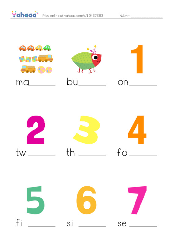 RAZ Vocabulary AAA: Counting Bugs PDF worksheet to fill in words gaps