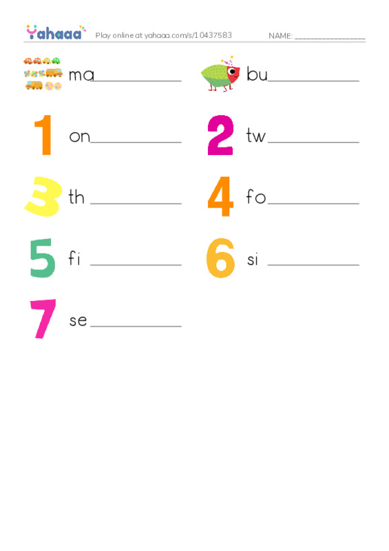 RAZ Vocabulary AAA: Counting Bugs PDF worksheet writing row