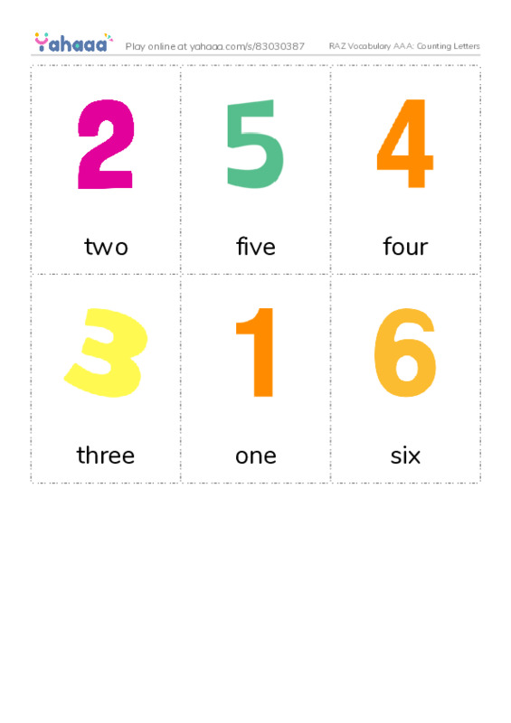 RAZ Vocabulary AAA: Counting Letters PDF flaschards with images