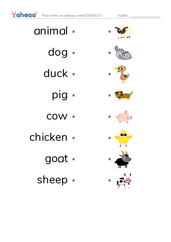 RAZ Vocabulary AAA: Farm Animals PDF link match words worksheet