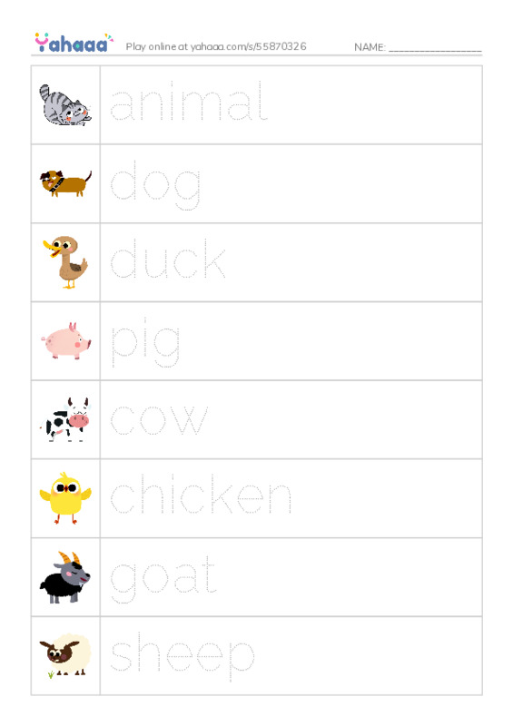 RAZ Vocabulary AAA: Farm Animals PDF one column image words