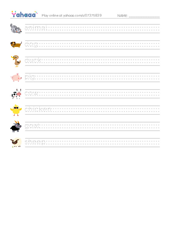 RAZ Vocabulary AAA: Farm Animals PDF write between the lines worksheet