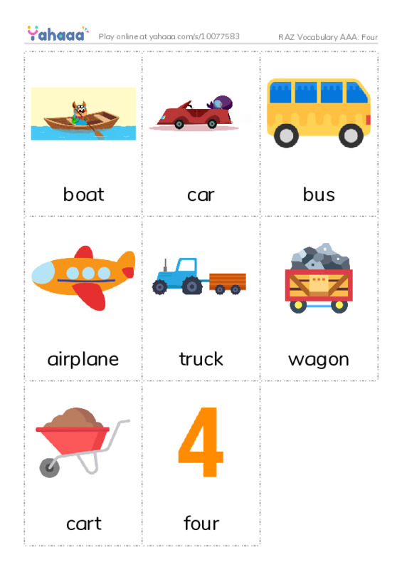 RAZ Vocabulary AAA: Four PDF flaschards with images