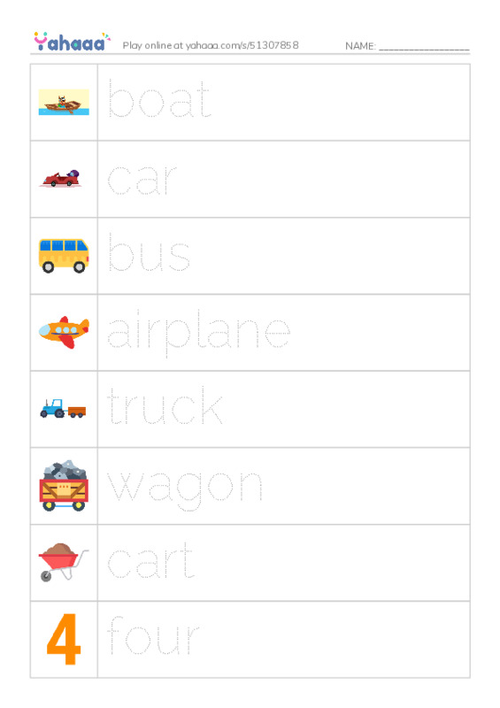 RAZ Vocabulary AAA: Four PDF one column image words