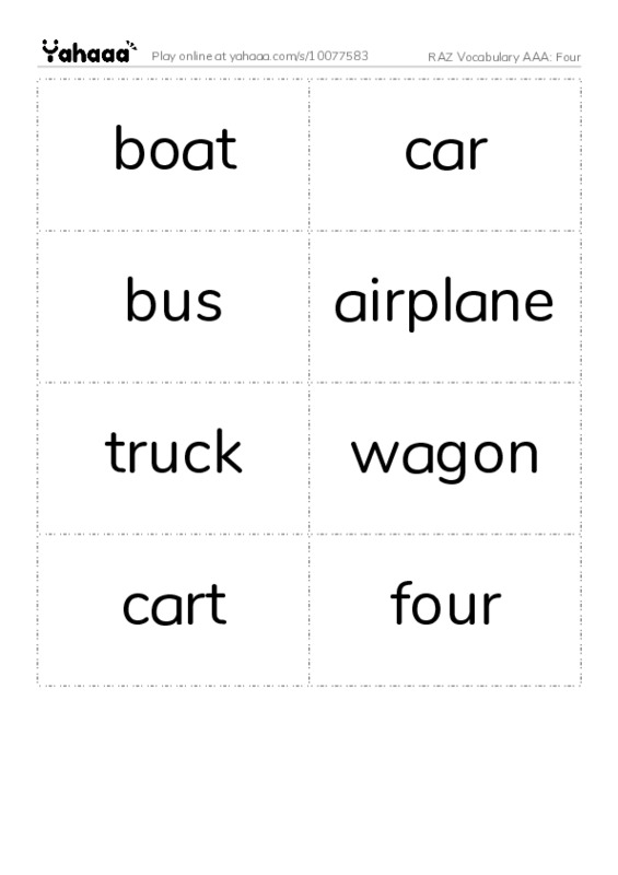 RAZ Vocabulary AAA: Four PDF two columns flashcards