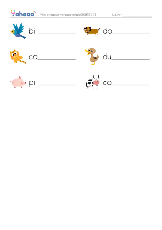 RAZ Vocabulary AAA: Go Go Go PDF worksheet writing row