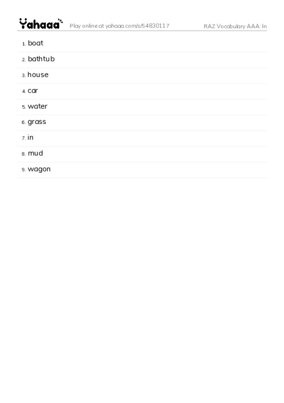 RAZ Vocabulary AAA: In PDF words glossary