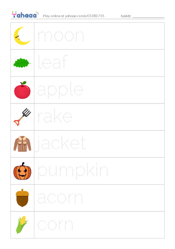 RAZ Vocabulary AAA: It Is Fall PDF one column image words