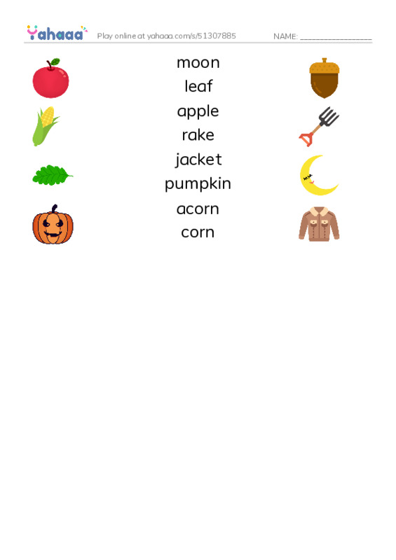 RAZ Vocabulary AAA: It Is Fall PDF three columns match words