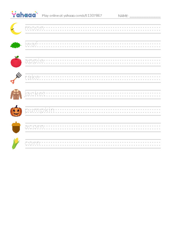 RAZ Vocabulary AAA: It Is Fall PDF write between the lines worksheet