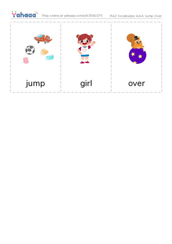 RAZ Vocabulary AAA: Jump Over PDF flaschards with images