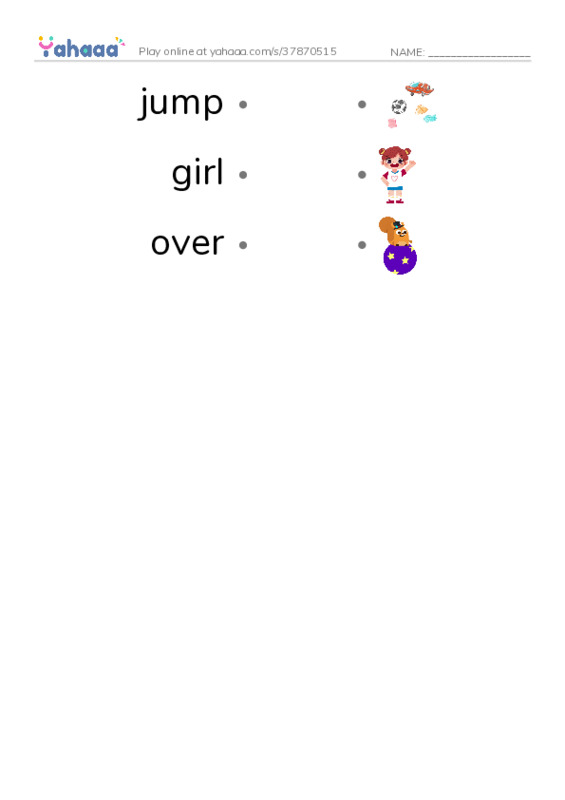 RAZ Vocabulary AAA: Jump Over PDF link match words worksheet
