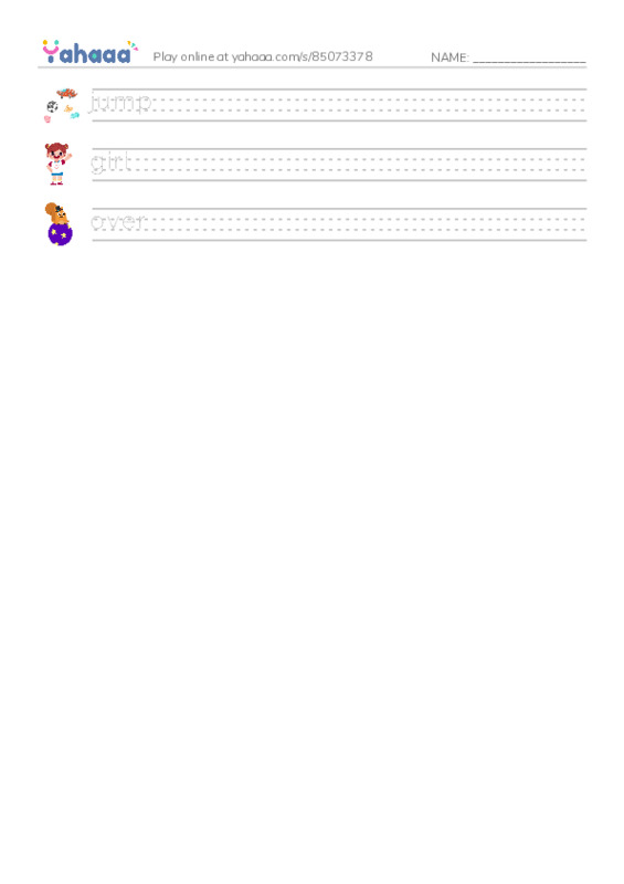 RAZ Vocabulary AAA: Jump Over PDF write between the lines worksheet