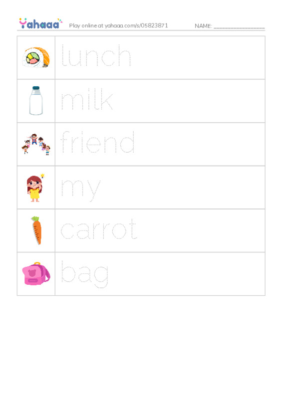 RAZ Vocabulary AAA: Lunch at School PDF one column image words