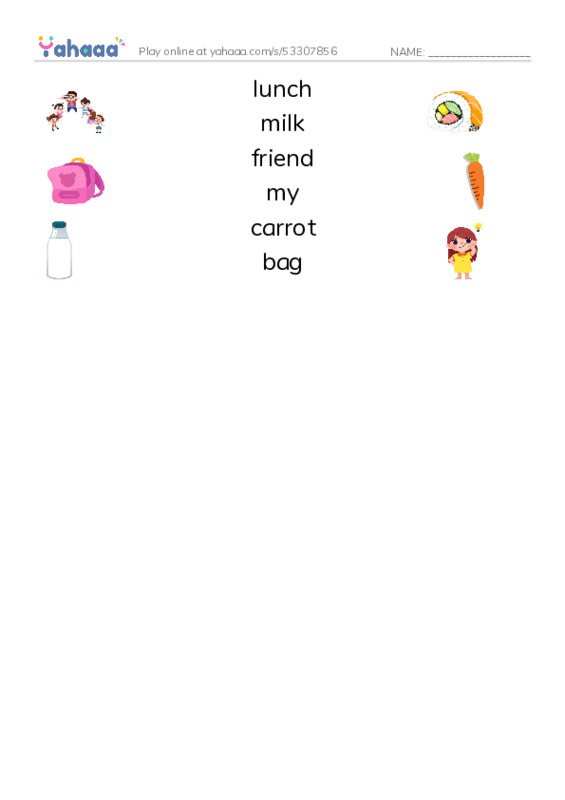 RAZ Vocabulary AAA: Lunch at School PDF three columns match words