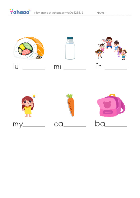 RAZ Vocabulary AAA: Lunch at School PDF worksheet to fill in words gaps