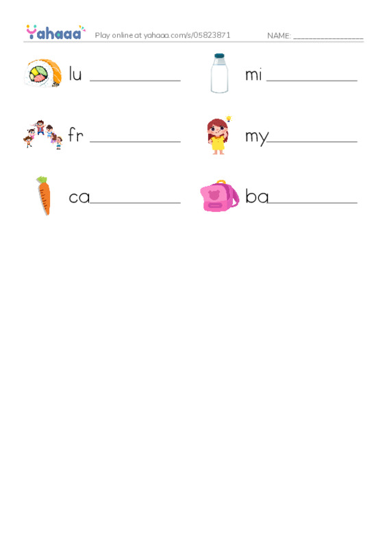 RAZ Vocabulary AAA: Lunch at School PDF worksheet writing row