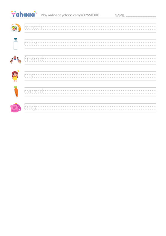 RAZ Vocabulary AAA: Lunch at School PDF write between the lines worksheet