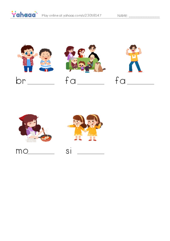 RAZ Vocabulary AAA: My Family PDF worksheet to fill in words gaps