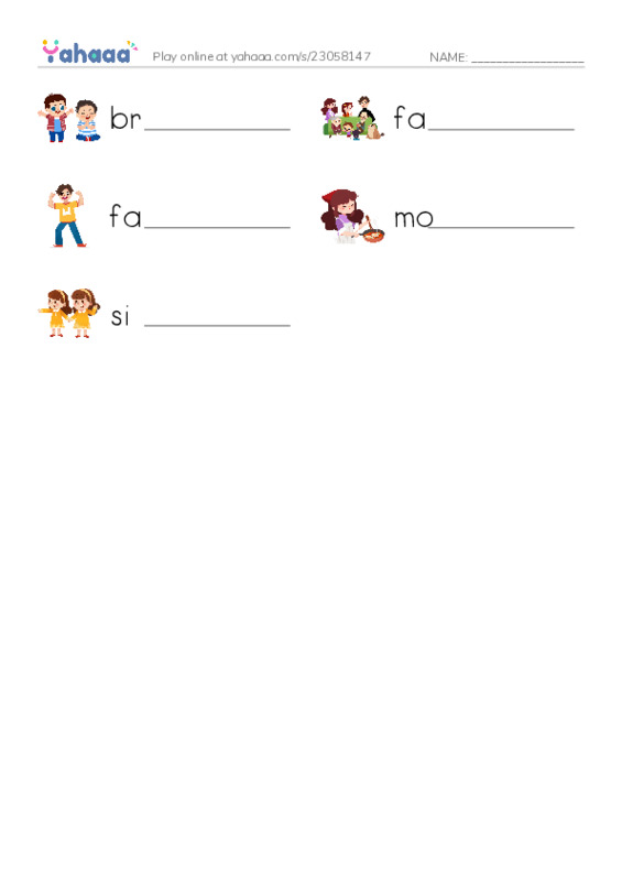 RAZ Vocabulary AAA: My Family PDF worksheet writing row