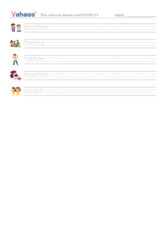 RAZ Vocabulary AAA: My Family PDF write between the lines worksheet
