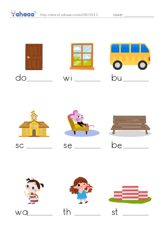RAZ Vocabulary AAA: My School Bus PDF worksheet to fill in words gaps