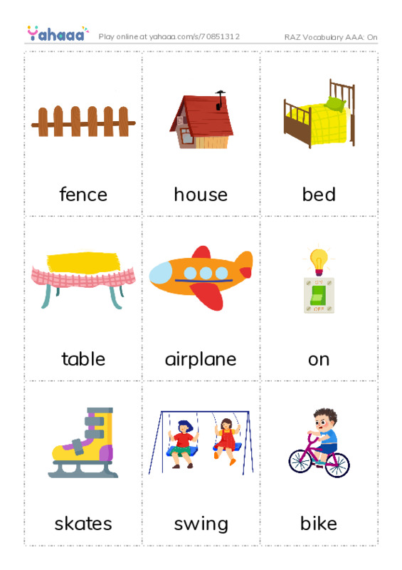 RAZ Vocabulary AAA: On PDF flaschards with images