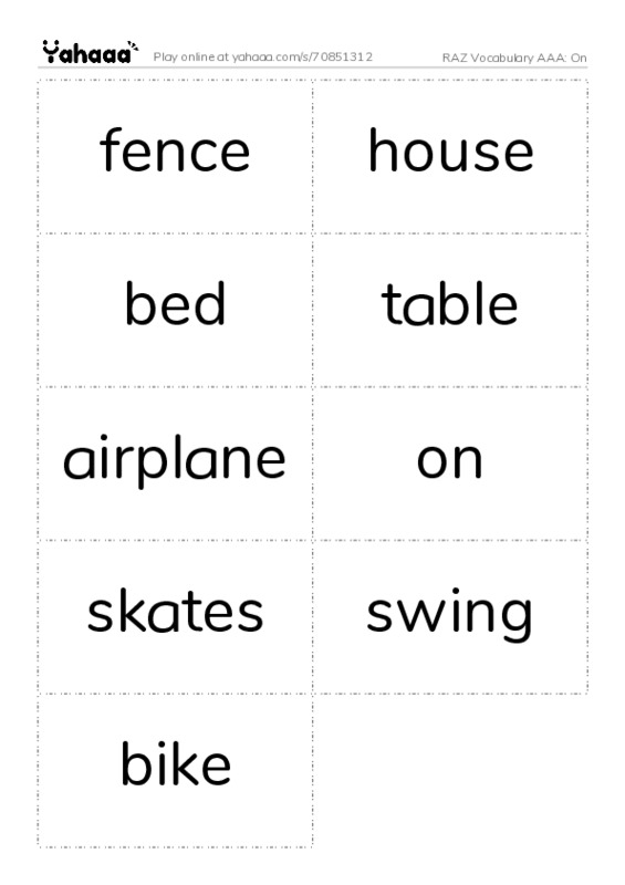 RAZ Vocabulary AAA: On PDF two columns flashcards