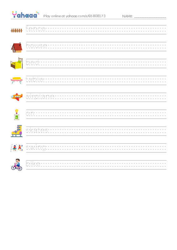 RAZ Vocabulary AAA: On PDF write between the lines worksheet