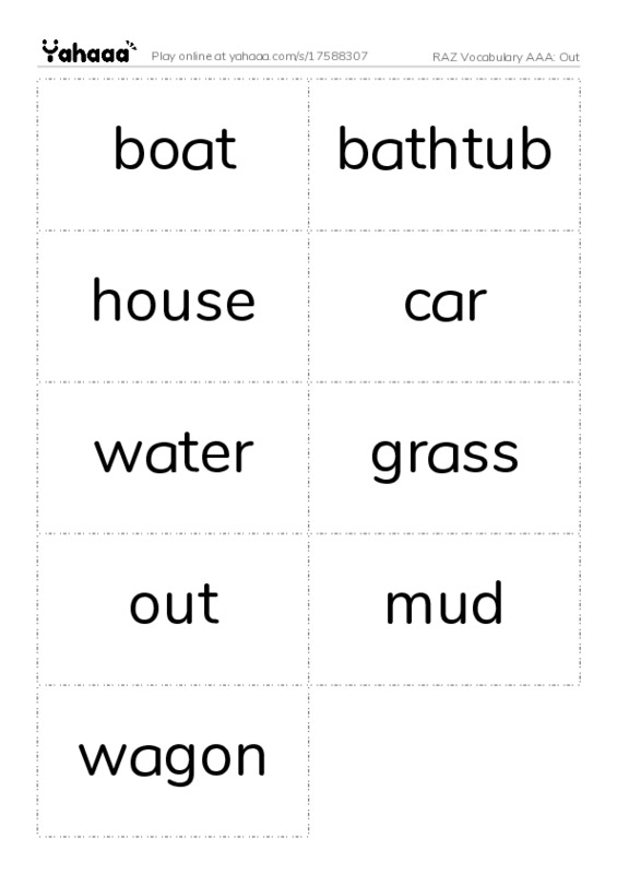 RAZ Vocabulary AAA: Out PDF two columns flashcards