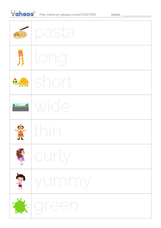 RAZ Vocabulary AAA: Pasta PDF one column image words